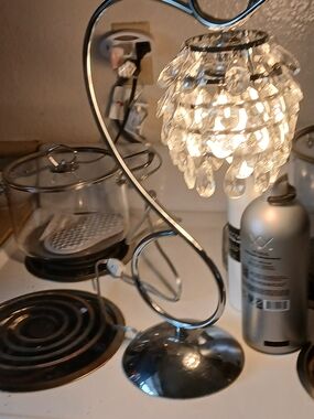 Crystal Teardrop Accent Table Lamp - Silver Finish